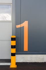 Warehouse entrance with numbers in logistic warehouse