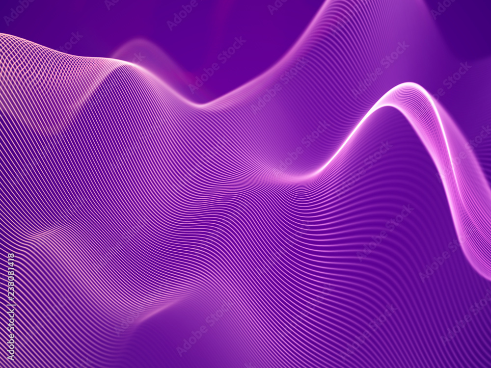 Poster 3d visualization of sound waves. big data or information concept: pink chart. data abstract: futuris