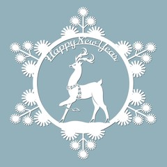 new year, Christmas, deer, snowflake. Template For laser cutting, plotter and silkscreen printing.