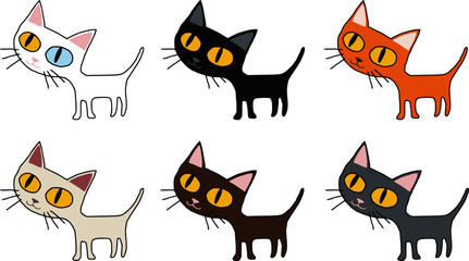 vector cat smiling and standing character have many color isolated white background