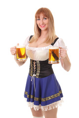 Young beautiful girl with mug of light beer