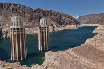 intake towers of Hoover Dam hydroelectric power plant 