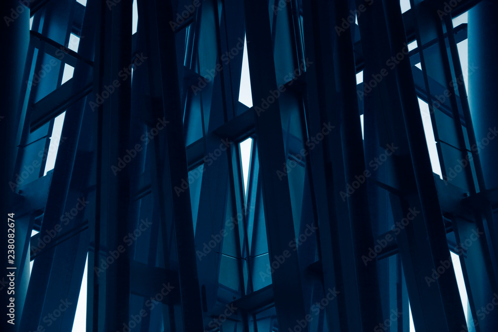 Poster structure of metal framework. office or industrial building exterior fragment. abstract modern archi