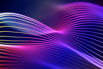 3D Sound waves, visual audio equalizer. Big data abstract visualization. Multicolor bright sound waves. Digital technology concept: virtual landscape. Modern background. EPS 10 vector illustration.
