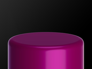 magenta product pedestal on black background front diagonal  view. Platform for design visualization . Product promotion stand. 3d rendering