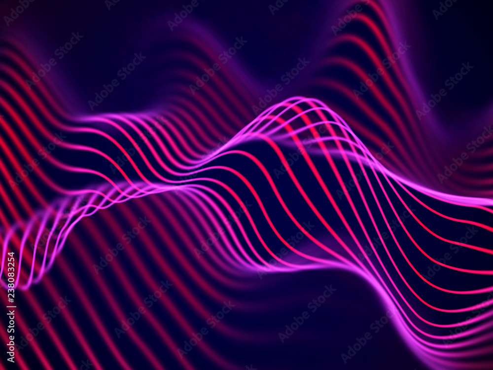 Aufkleber 3d visualization of sound waves. big data or information concept: red chart. data abstract: futurist