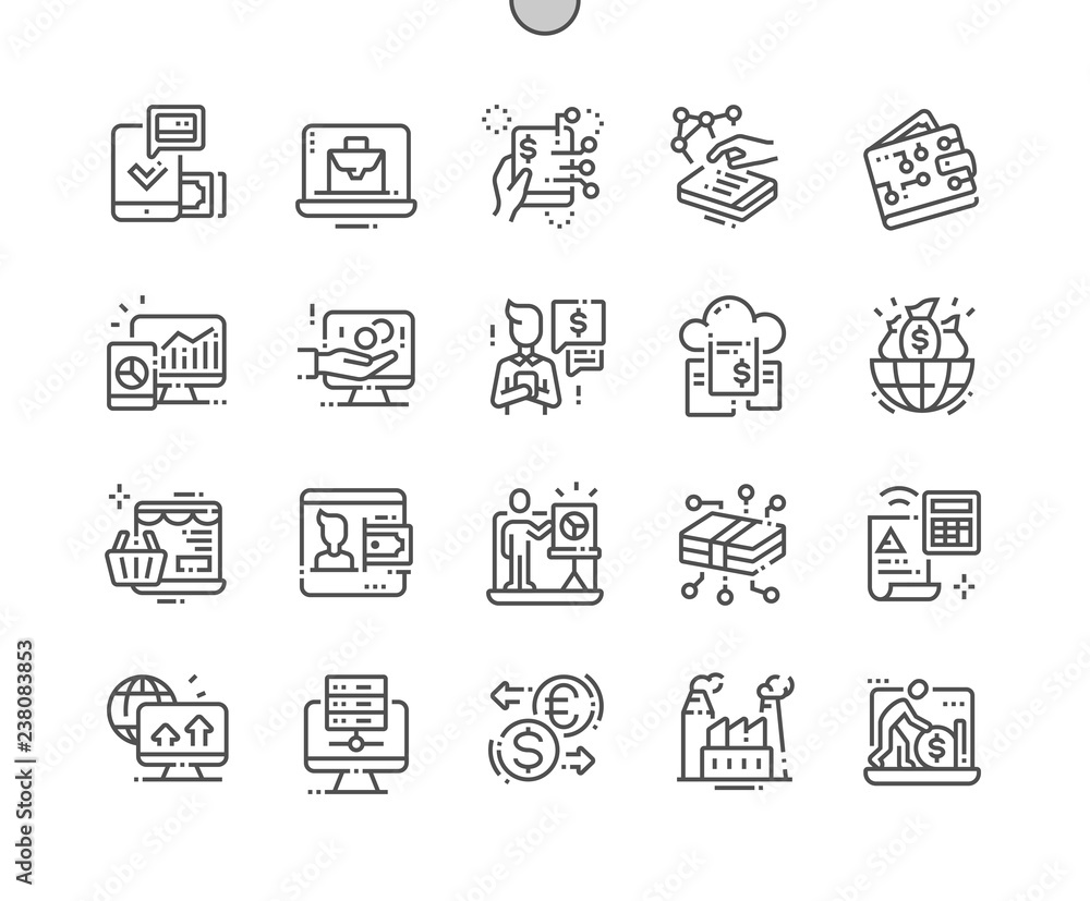 Aufkleber digital economy well-crafted pixel perfect vector thin line icons 30 2x grid for web graphics and ap