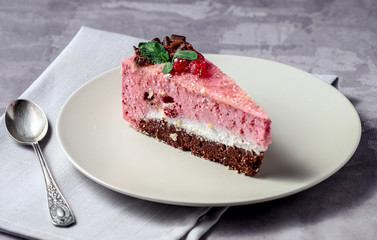 Delicious dessert souffle with cranberries on a plate