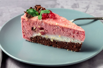 Delicious dessert souffle with cranberries on a plate