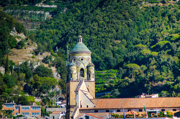 amalfi cityscape with campanile of saint andrew church
