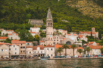 Fototapeta na wymiar view from sea to perast city in montenegro. summer vacation