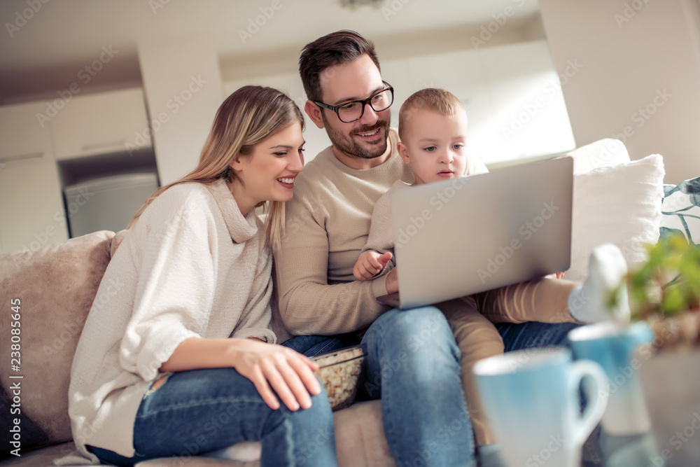 Poster Family spending time together at home