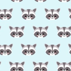raccoon cute seamless pattern, cartoon background, vector illustration