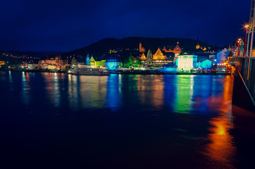 Obraz premium Traben-Trarbach at the time of the Christmas market in Germany in 2018 with the banks of the Moselle