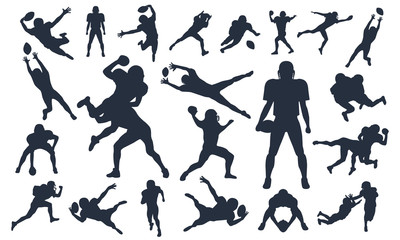 Silhouettes set American Football Players, vector pack, various pose set, super bowl, American football player vector illustration collections