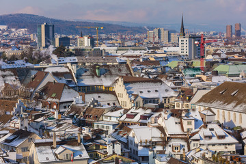 Obraz premium City of Zurich as seen from the tower of the Grossmunster cathedral