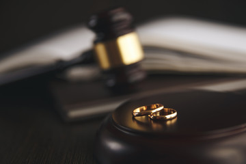 Divorce decree and wooden gavel