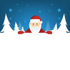 Santa Claus, winter landscape, silent night with stars. Vector Illustration.Place for your text.