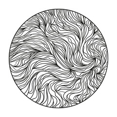 Circle wavy background. Hand drawn waves. Stripe texture with many lines. Waved pattern. Black and white illustration for banners, flyers or posters