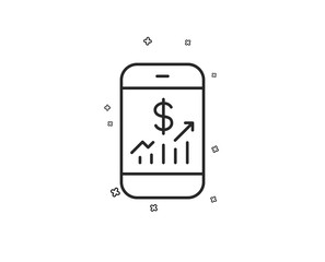 Mobile finance line icon. Business audit sign. Check investment symbol. Geometric shapes. Random cross elements. Linear Mobile finance icon design. Vector