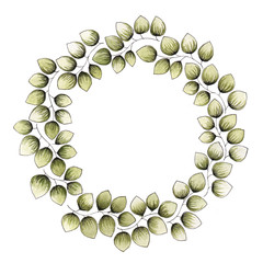 Watercolor Flower and Leaves Round Frame Background