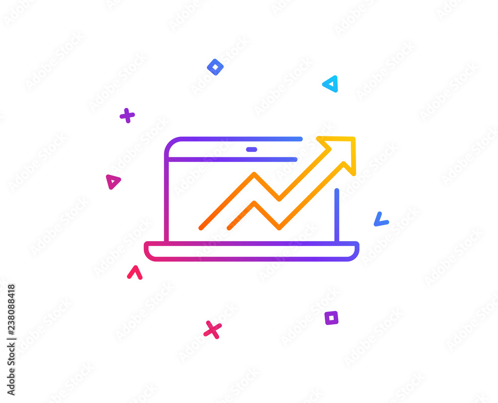 Poster data analysis and statistics line icon. report graph or chart sign. computer data processing symbol.
