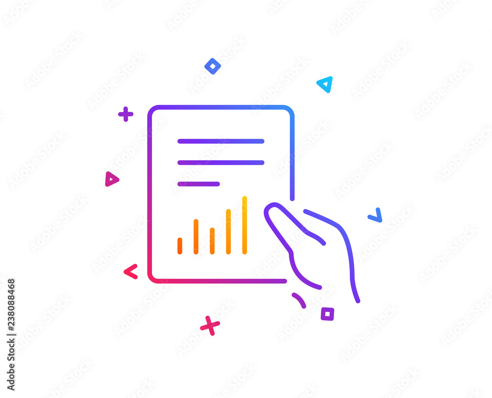 Poster hold report document line icon. analysis chart or sales growth sign. statistics data symbol. gradien