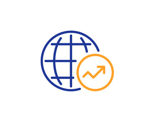 World Statistics line icon. Report chart or Sales growth sign. Data Analysis graph symbol. Colorful outline concept. Blue and orange thin line color icon. World Statistics Vector