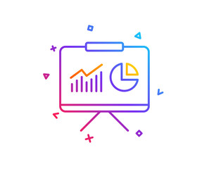 Presentation board line icon. Report chart or Sales growth sign. Analysis and Statistics data symbol. Gradient line button. Presentation icon design. Colorful geometric shapes. Vector