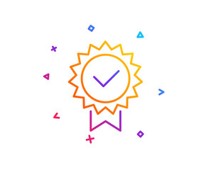 Certificate line icon. Verified award sign. Accepted or confirmed symbol. Gradient line button. Certificate icon design. Colorful geometric shapes. Vector