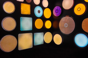 beautiful wall lights on a black wall. beautiful background. soft focus.