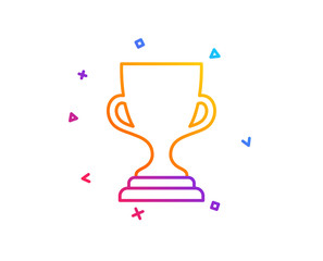 Award cup line icon. Winner Trophy symbol. Sports achievement sign. Gradient line button. Award cup icon design. Colorful geometric shapes. Vector