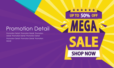 Mega Sale with Up to 50% Discount Offer Banner and Poster Design, Creative Poster, Banner or Flyer design, Vector Illustration