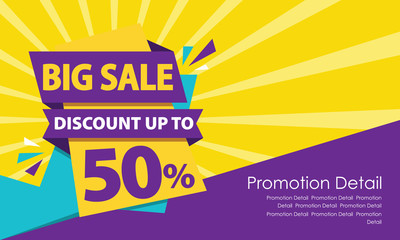 Big Sale banner template design, poster, banner, up to 50% off. Vector illustration. Store label. Communication poster