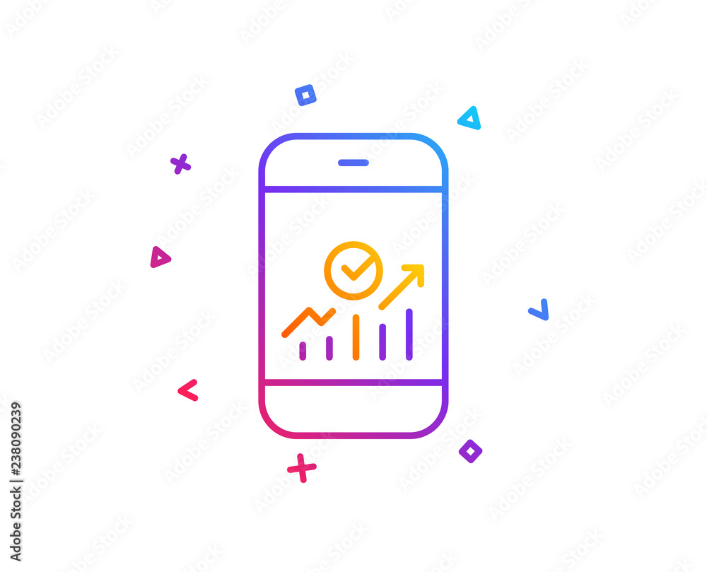 Poster smartphone audit or statistics line icon. business analytics with charts symbol. gradient line butto