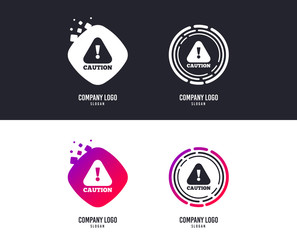 Logotype concept. Attention caution sign icon. Exclamation mark. Hazard warning symbol. Logo design. Colorful buttons with icons. Vector
