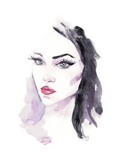 Fashion illustration. watercolor . Woman face. hand painted illustration