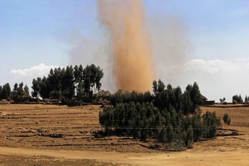 Fototapeta na wymiar A small tornado at the highlands of Ethiopia.