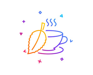 Mint Tea line icon. Fresh herbal beverage sign. Cup of drink symbol. Gradient line button. Mint tea icon design. Colorful geometric shapes. Vector