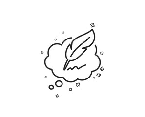Copywriting speech bubble line icon. Feather sign. Copyright symbol. Geometric shapes. Random cross elements. Linear Copyright chat icon design. Vector