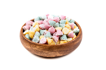 Small multicolored drops with sugar ball coating mint candy