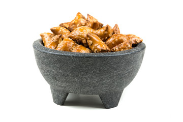 Pile of crunchy pretzel pillows snacks with filling