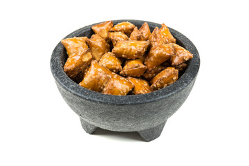 Pile of crunchy pretzel pillows snacks with filling