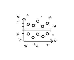 Dot plot graph line icon. Presentation chart sign. Market analytics symbol. Geometric shapes. Random cross elements. Linear Dot plot icon design. Vector