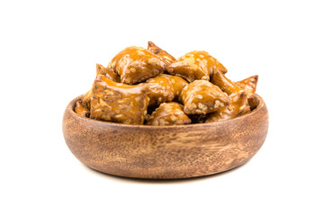 Pile of crunchy pretzel pillows snacks with filling