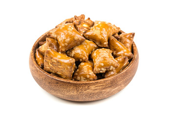 Pile of crunchy pretzel pillows snacks with filling