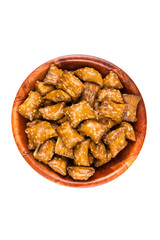 Pile of crunchy pretzel pillows snacks with filling