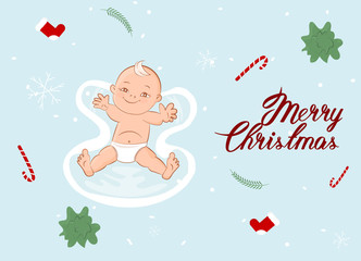 Vector Christmas kids playing outside. Great for flyers, po