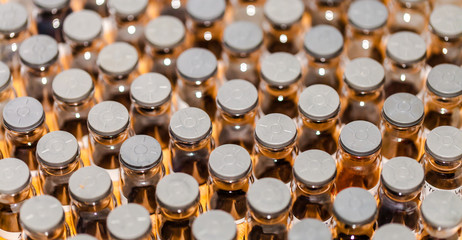 Laboratory test tube rubber caps arrangement. Close-up.