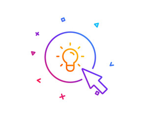 Idea lamp line icon. Mouse cursor sign. Light bulb symbol. Gradient line button. Energy icon design. Colorful geometric shapes. Vector